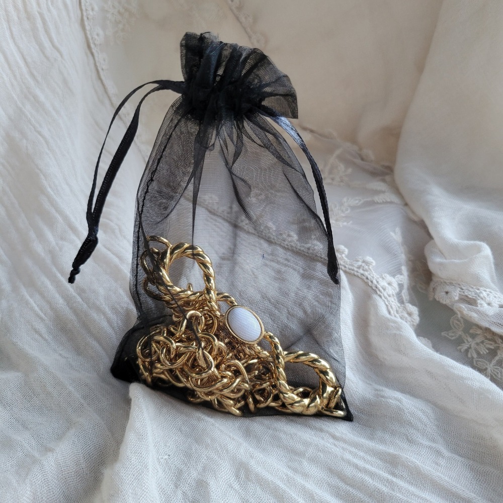 Vintage 1990s Monet Necklace Gold White Cabochon Chunky Long Chain No Closure - Picture 8 of 8